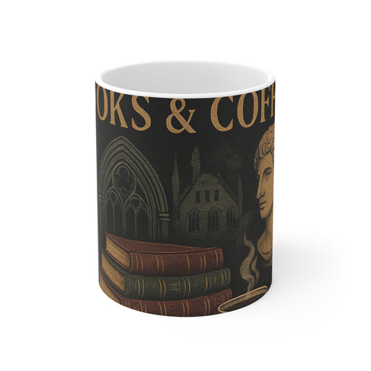 Dark Academia Coffee Mug - FUELED BY BOOKS & COFFEE